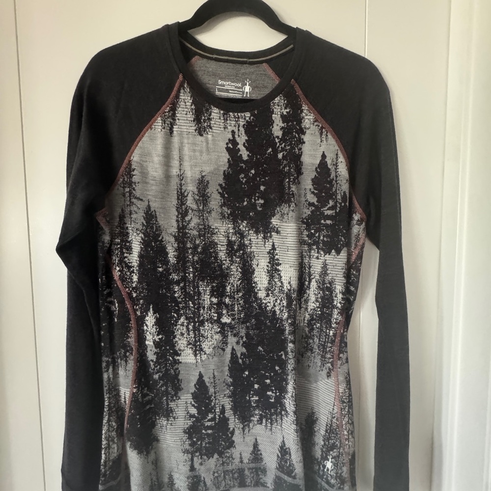 Smartwool Women's Black & Gray Tree-Graphic Base Layer Top